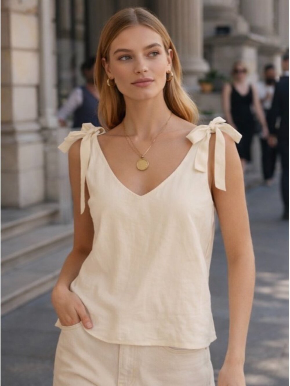 Zimmermann Tie Shoulder Tank Top Cream Size 6 New With Tags